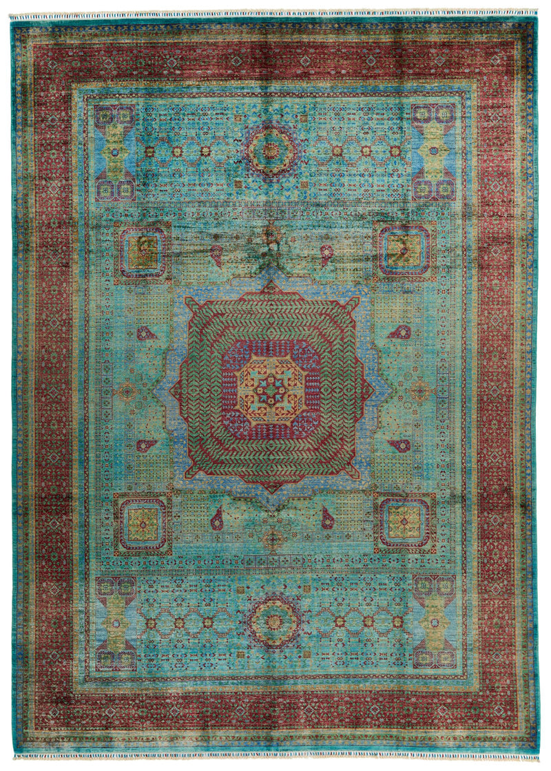 9x13 Turquoıse and Red Turkish Tribal Rug