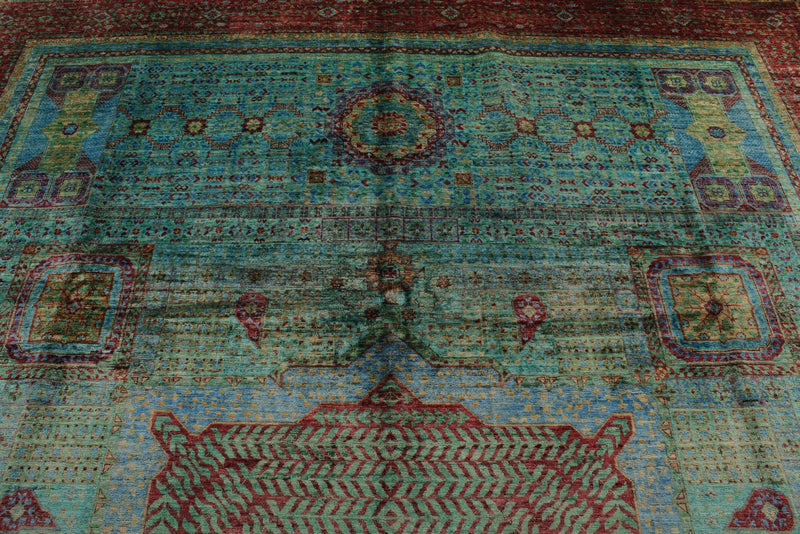 9x13 Turquoıse and Red Turkish Tribal Rug