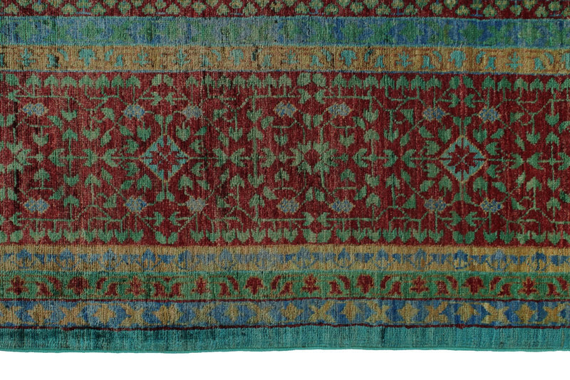 9x13 Turquoıse and Red Turkish Tribal Rug