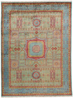 8x11 Green and Light Blue Turkish Tribal Rug