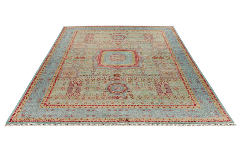 8x11 Green and Light Blue Turkish Tribal Rug