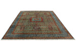 8x11 Green and Light Blue Turkish Tribal Rug