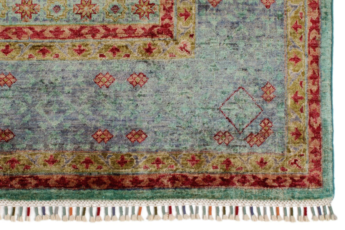 8x11 Green and Light Blue Turkish Tribal Rug
