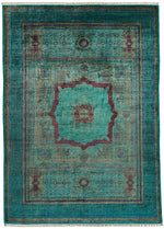 9x12 Green and Turquoıse Turkish Tribal Rug