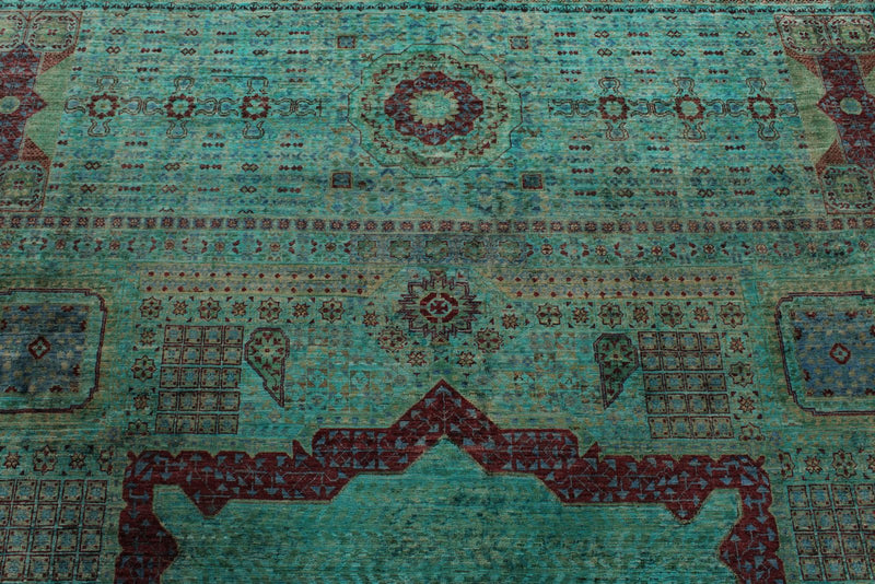 9x12 Green and Turquoıse Turkish Tribal Rug