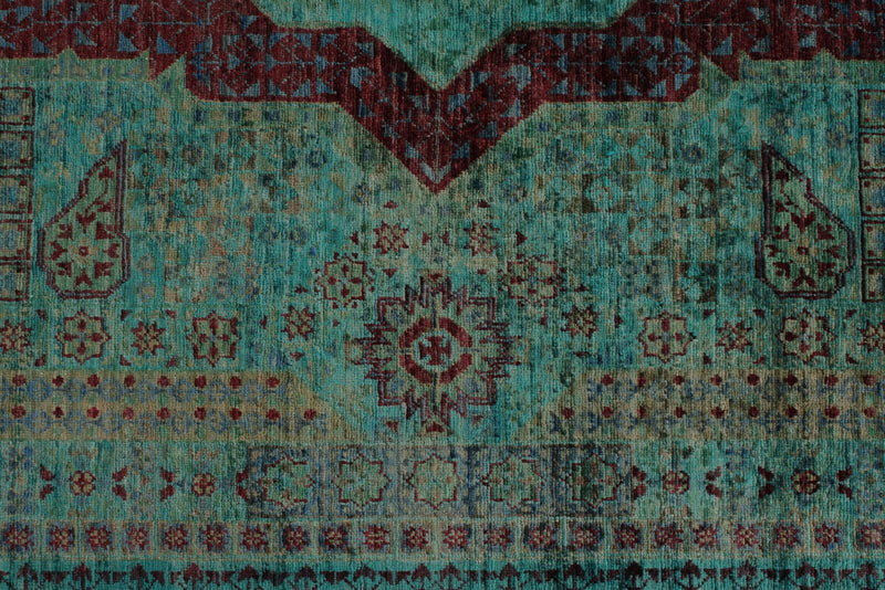 9x12 Green and Turquoıse Turkish Tribal Rug