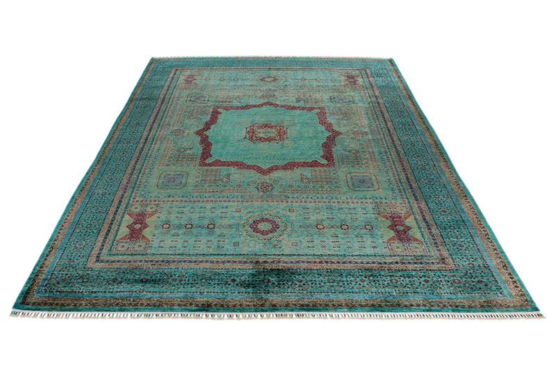 9x12 Green and Turquoıse Turkish Tribal Rug