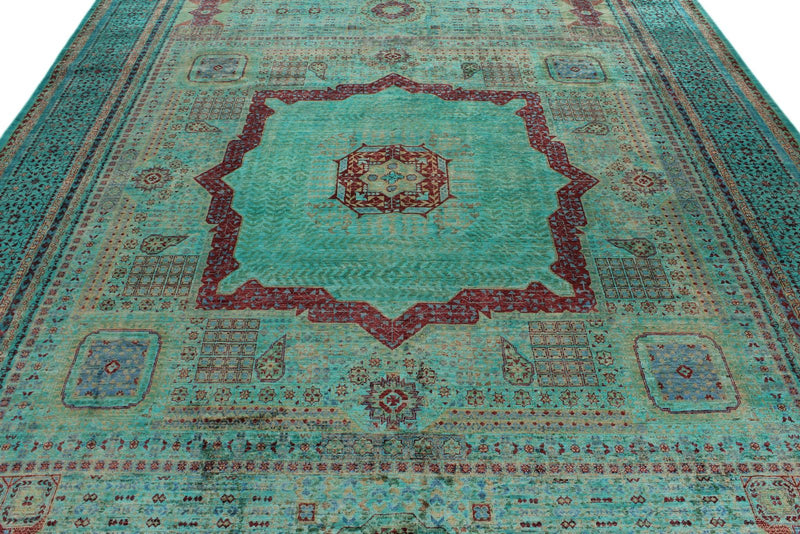 9x12 Green and Turquoıse Turkish Tribal Rug