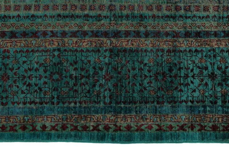 9x12 Green and Turquoıse Turkish Tribal Rug