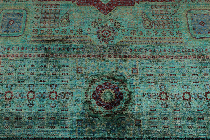 9x12 Green and Turquoıse Turkish Tribal Rug