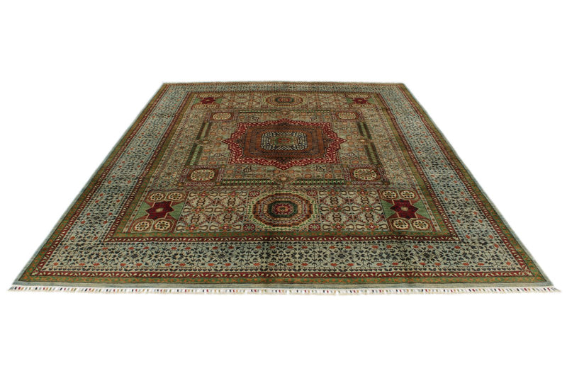 8x11 Green and Light Blue Turkish Tribal Rug