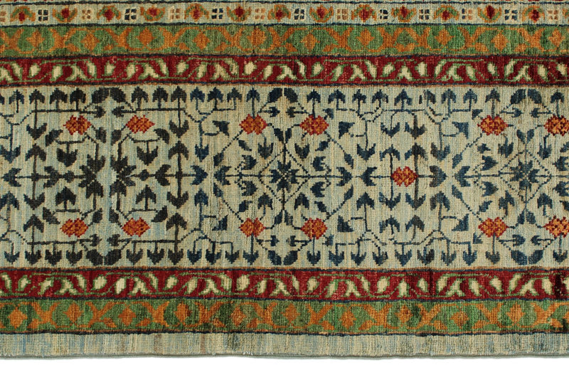 8x11 Green and Light Blue Turkish Tribal Rug