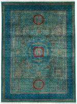 9x12 Turquoıse and Blue Turkish Tribal Rug