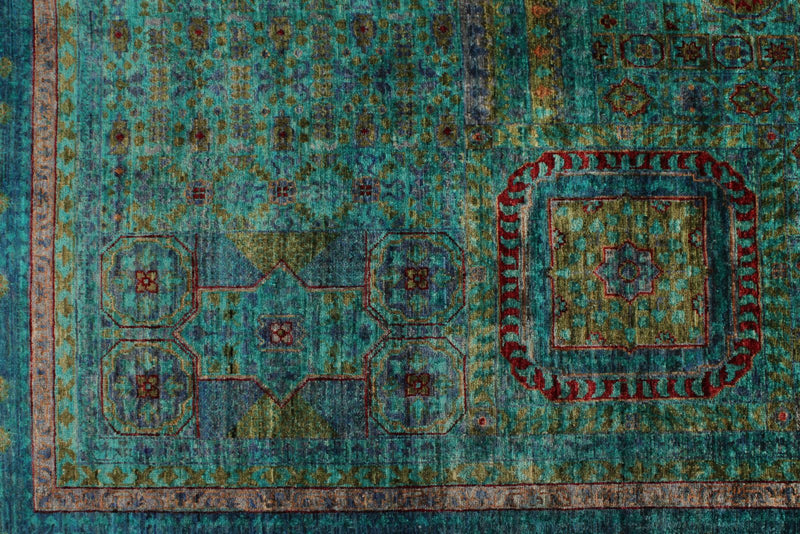 9x12 Turquoıse and Blue Turkish Tribal Rug