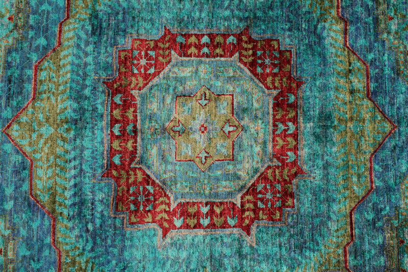 9x12 Turquoıse and Blue Turkish Tribal Rug