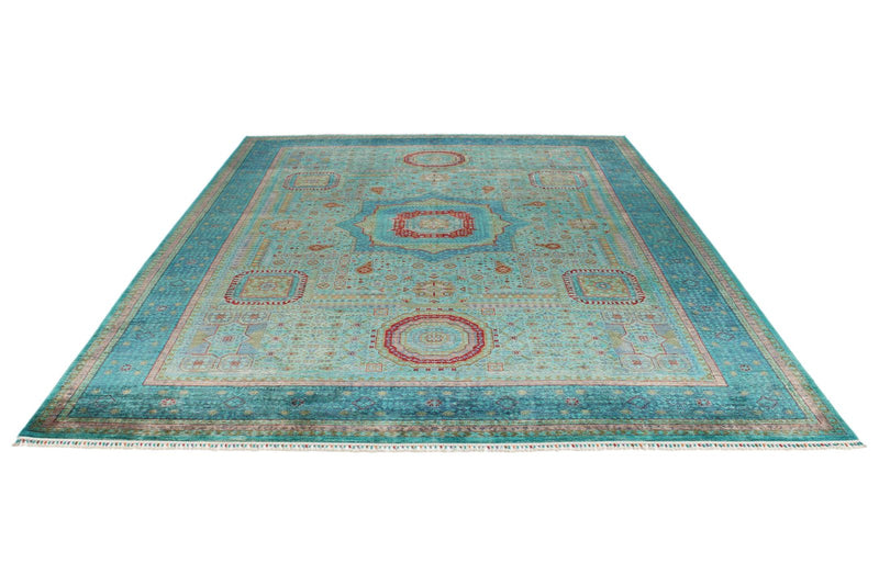 9x12 Turquoıse and Blue Turkish Tribal Rug