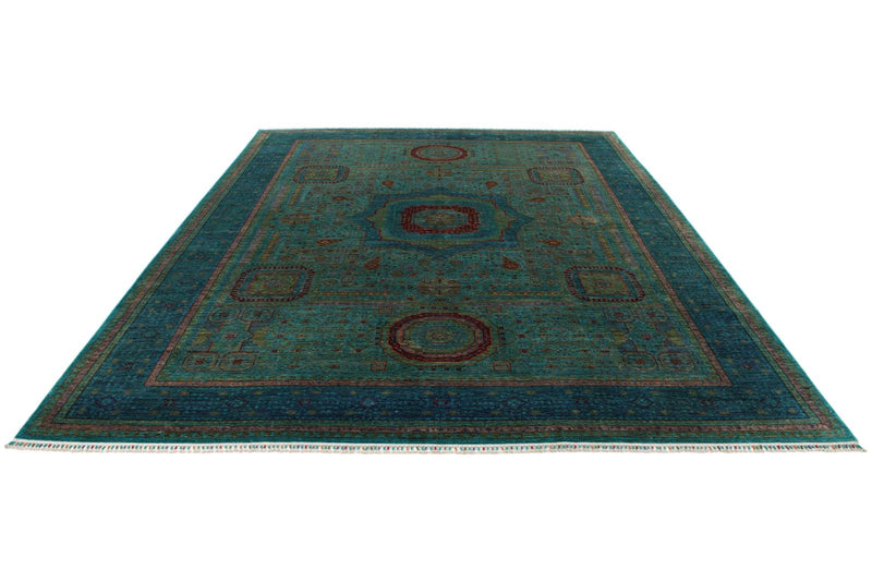 9x12 Turquoıse and Blue Turkish Tribal Rug