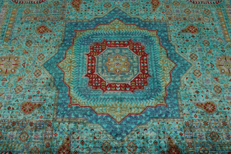 9x12 Turquoıse and Blue Turkish Tribal Rug