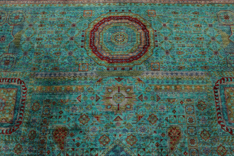 9x12 Turquoıse and Blue Turkish Tribal Rug