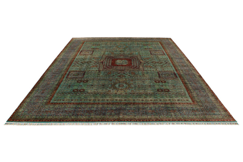 9x12 Green and Blue Turkish Tribal Rug