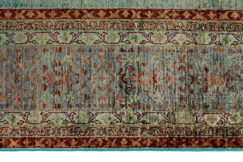 9x12 Green and Blue Turkish Tribal Rug