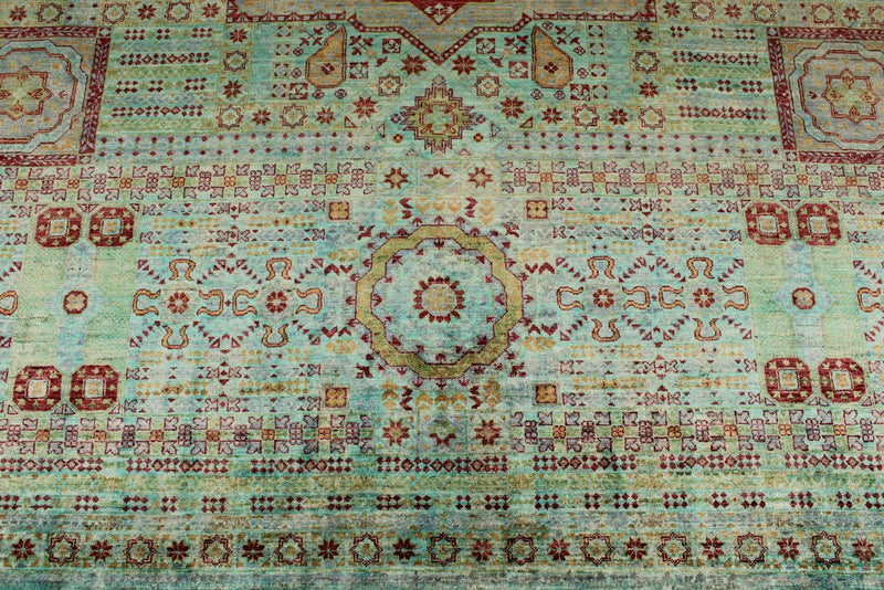 9x12 Green and Blue Turkish Tribal Rug