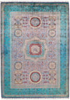 6x8 Pink and Blue Turkish Tribal Rug