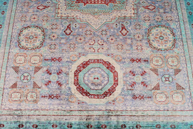 6x8 Pink and Blue Turkish Tribal Rug