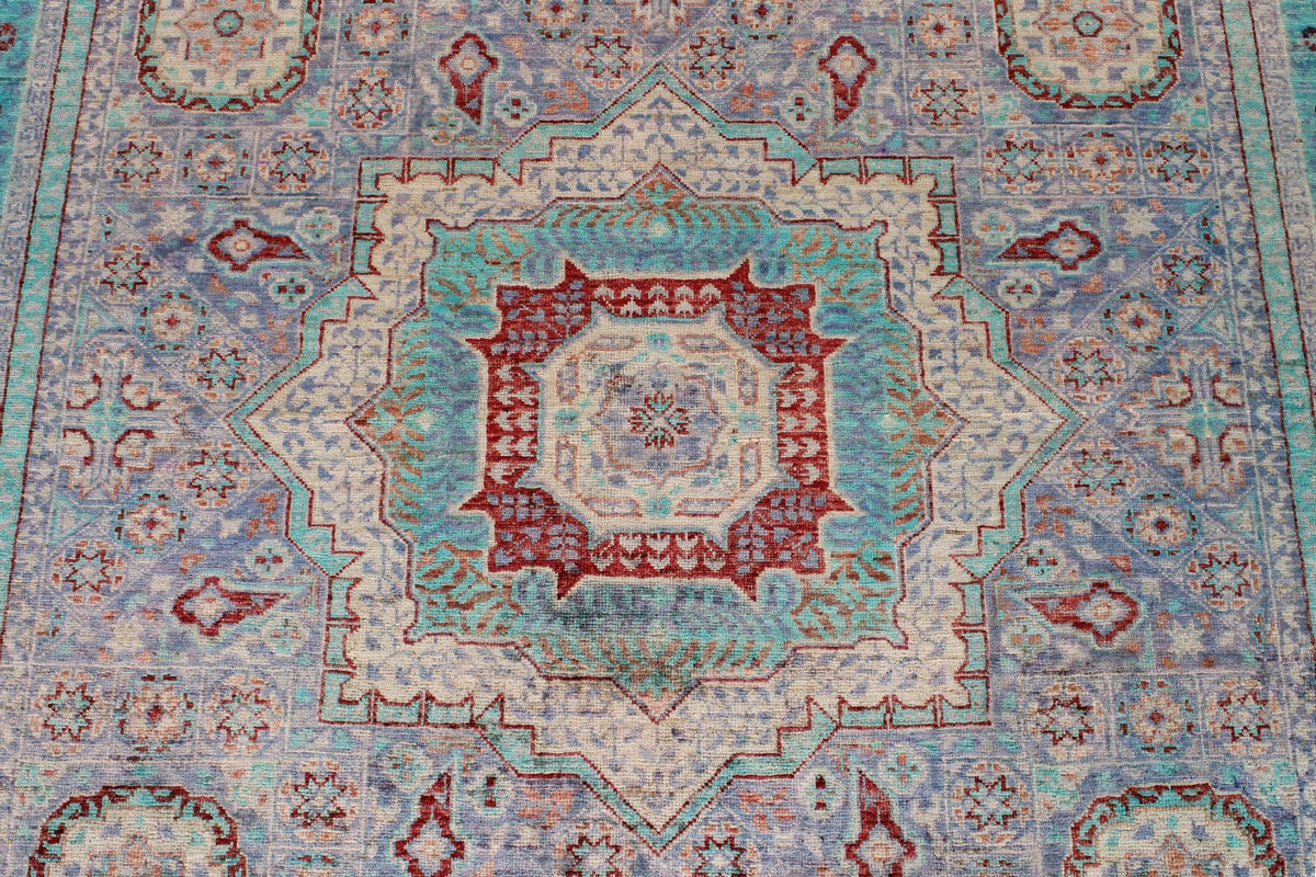 6x8 Pink and Blue Turkish Tribal Rug