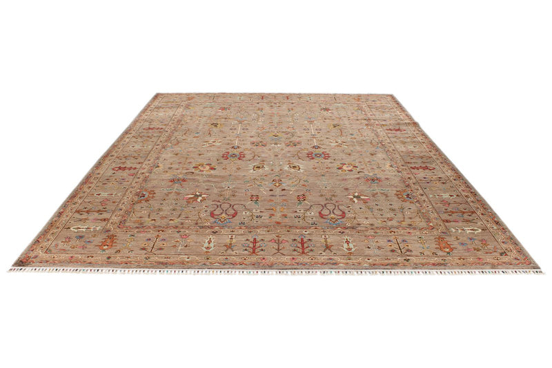 9x12 Light Brown and Brown Turkish Tribal Rug