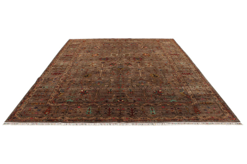 9x12 Light Brown and Brown Turkish Tribal Rug