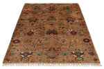 4x6 Light Camel and Multicolor Turkish Tribal Rug