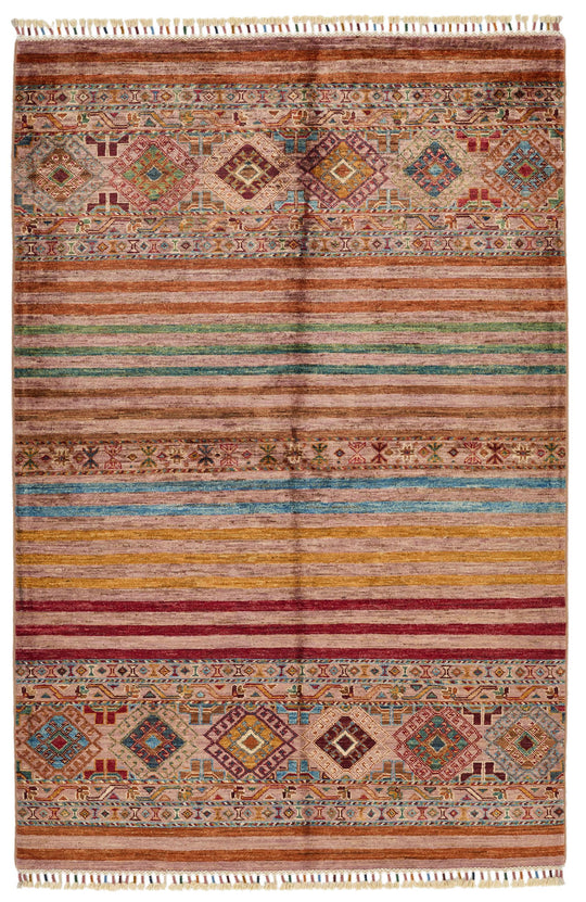 4x6 Red and Multicolor Tribal Rug