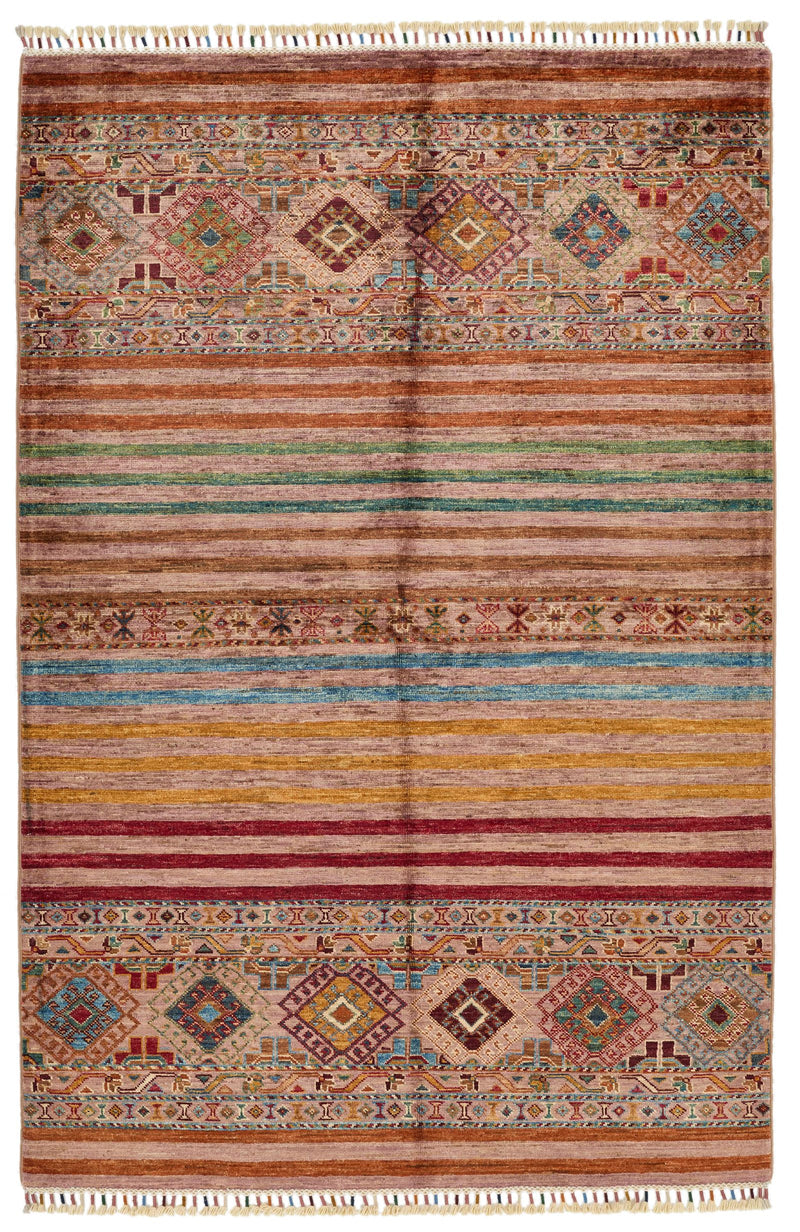 4x6 Red and Multicolor Tribal Rug