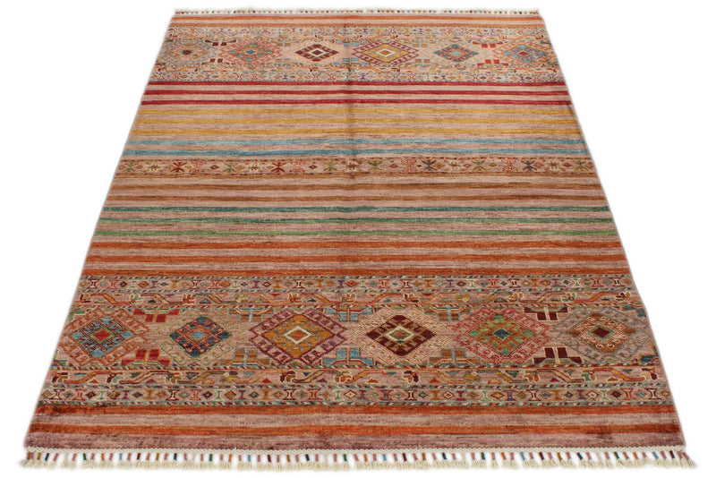 4x6 Red and Multicolor Tribal Rug