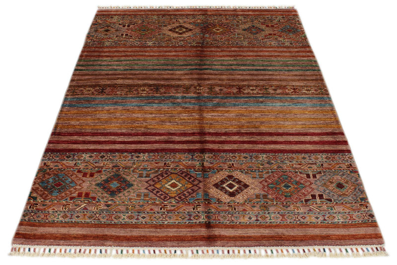 4x6 Red and Multicolor Tribal Rug