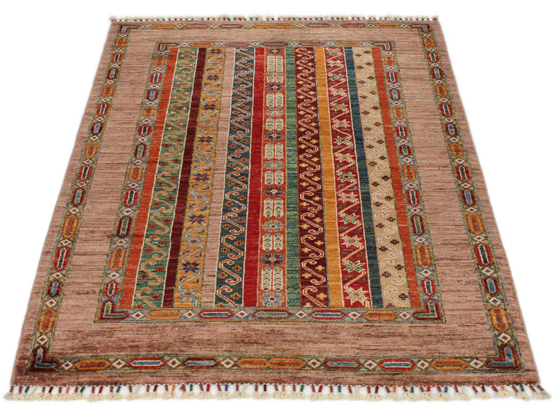 3x5 Multicolor and Brown Turkish Tribal Rug