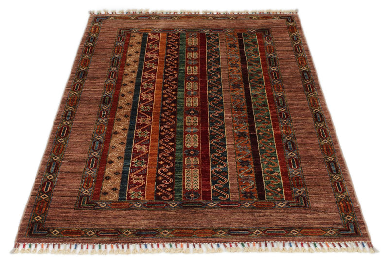 3x5 Multicolor and Brown Turkish Tribal Rug