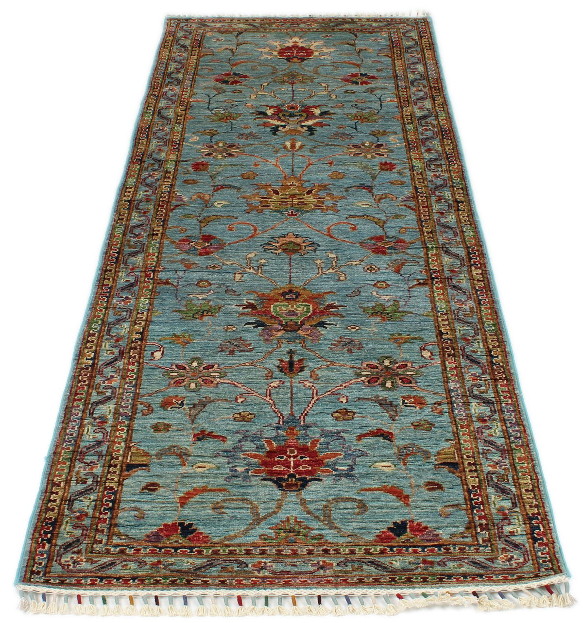 3x8 Blue and Multicolor Turkish Tribal Runner