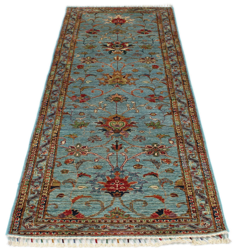 3x8 Blue and Multicolor Turkish Tribal Runner