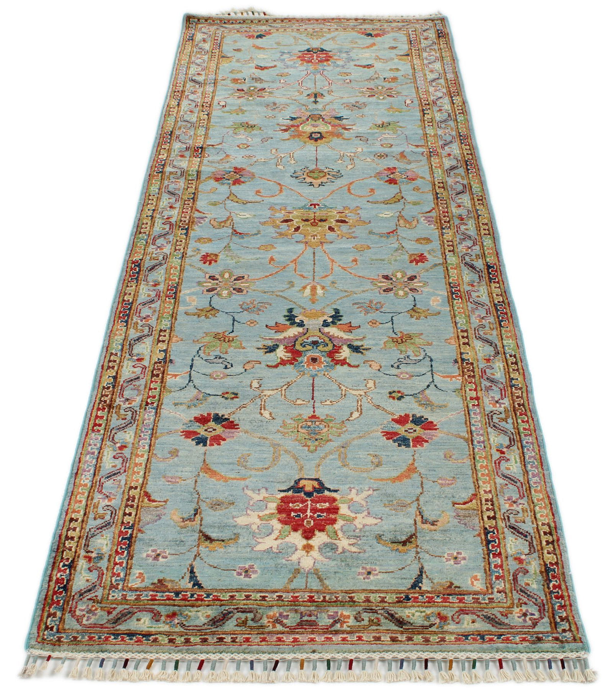3x8 Blue and Multicolor Turkish Tribal Runner