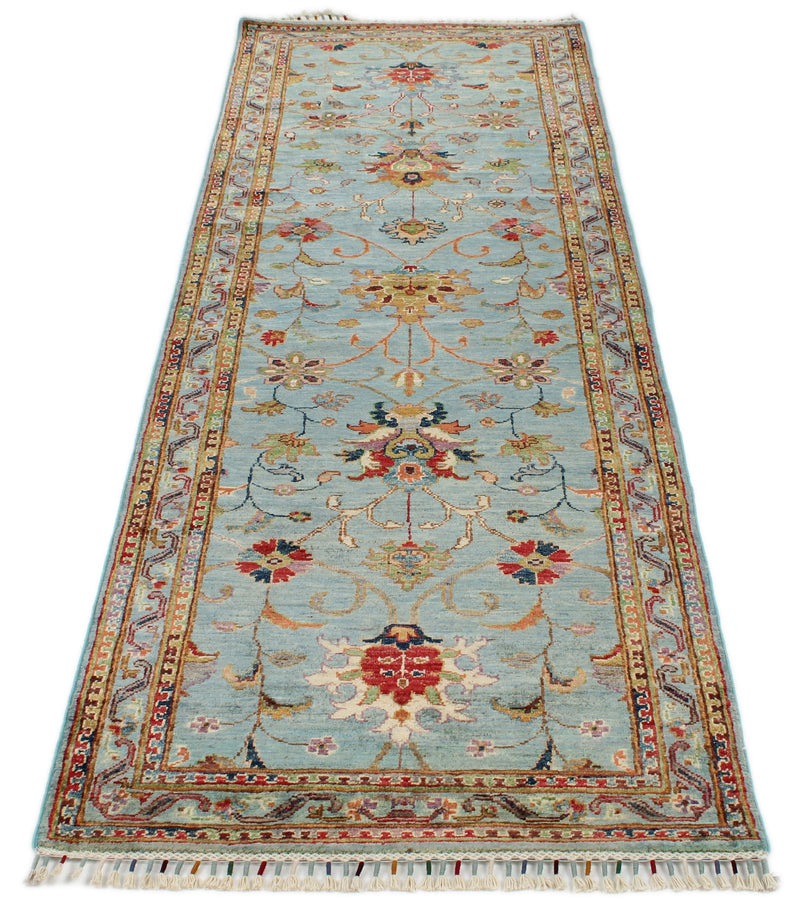 3x8 Blue and Multicolor Turkish Tribal Runner