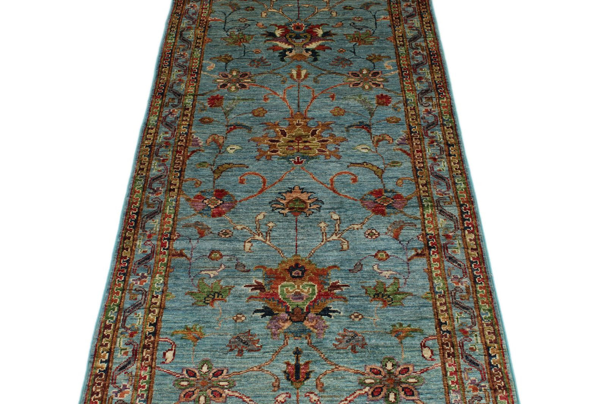 3x8 Blue and Multicolor Turkish Tribal Runner