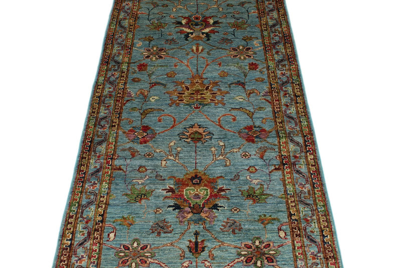 3x8 Blue and Multicolor Turkish Tribal Runner
