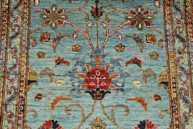 3x8 Blue and Multicolor Turkish Tribal Runner