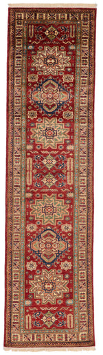 3x10 Red and Ivory Kazak Tribal Runner