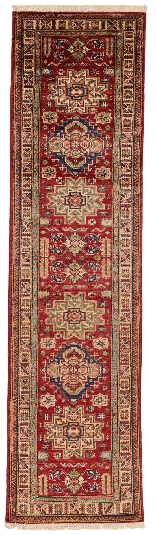 3x10 Red and Ivory Kazak Tribal Runner