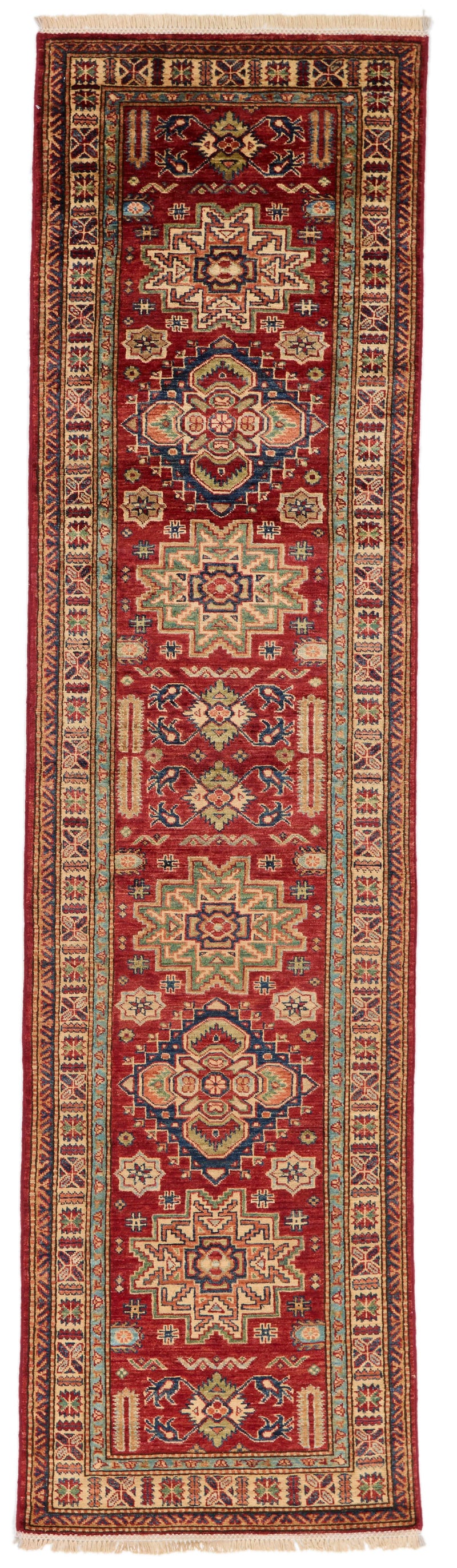 3x10 Red and Ivory Kazak Tribal Runner