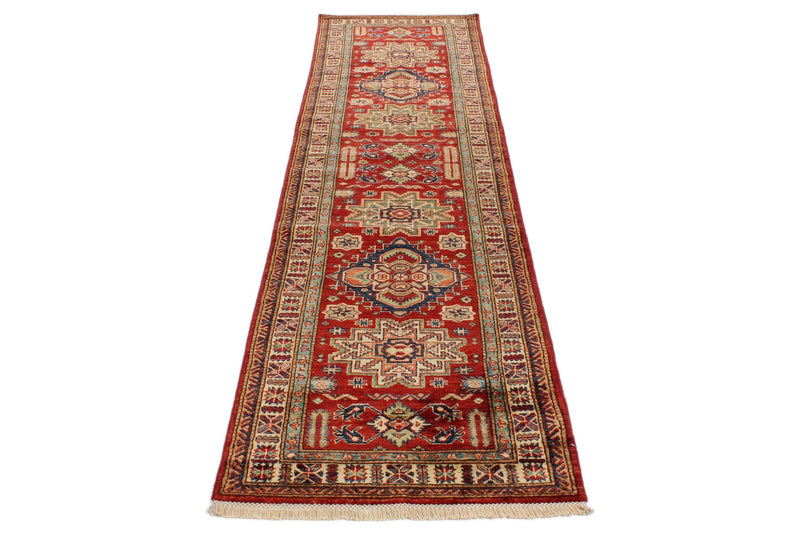3x10 Red and Ivory Kazak Tribal Runner