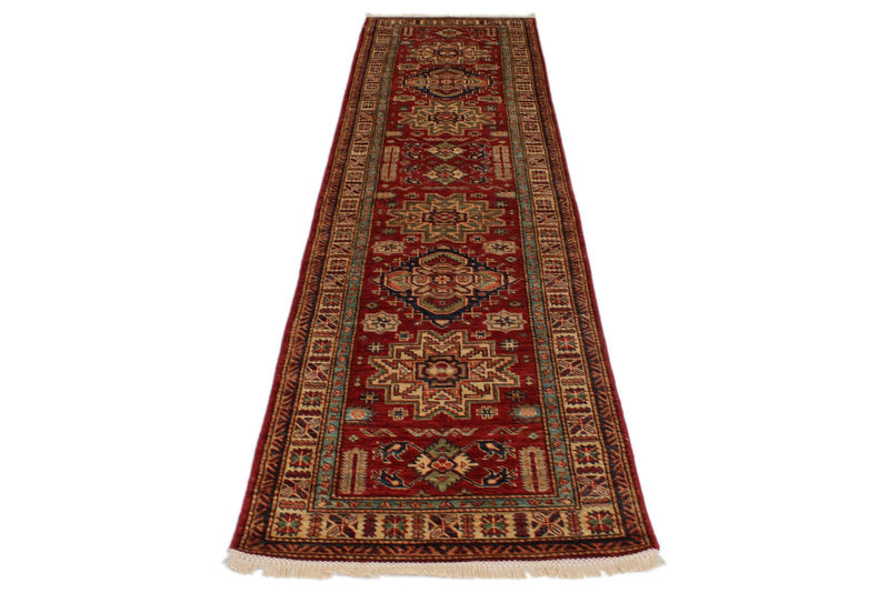 3x10 Red and Ivory Kazak Tribal Runner